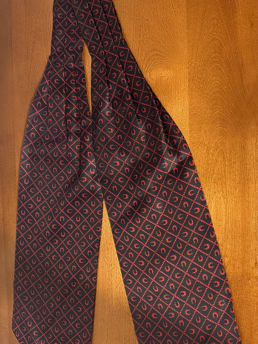 Men's Black ascot tie with Red Geometric Pattern